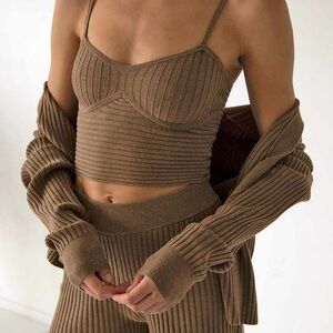 THE RANGE Brown Ribbed Knit Tank (also selling the shorts separately)